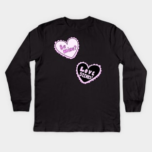 Be Mine and Love Stinks Contrast Heart Valentines, made by EndlessEmporium Kids Long Sleeve T-Shirt